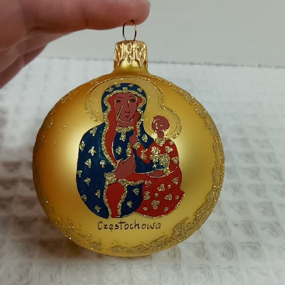 The Black Madonna of Czestochowa Polish Christmas Ornament New In Box Gold/Blue